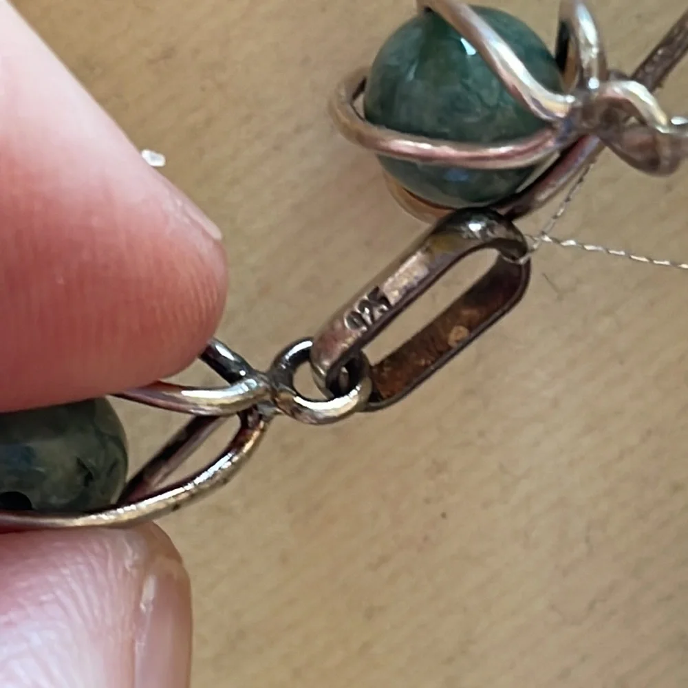 Vintage Sterling and Jade Pendant and Earring Set
